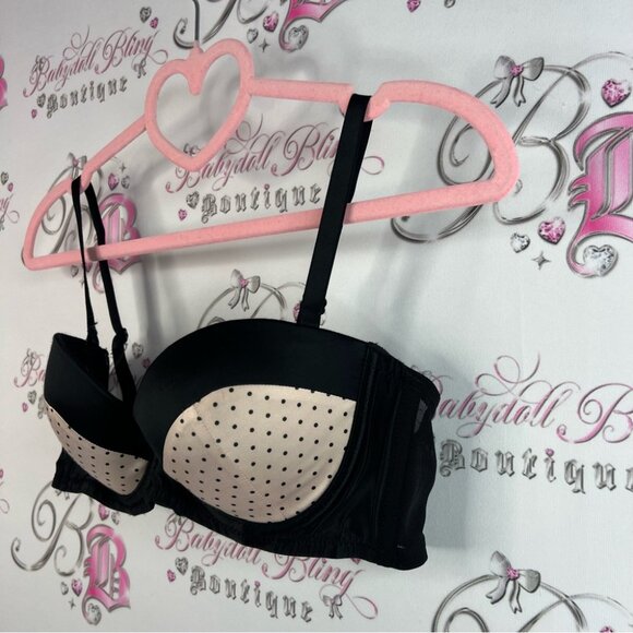 Bra polka dot mesh detail light pink Elegant Black and Cream Polka Dot Bra - Picture 3 of 9